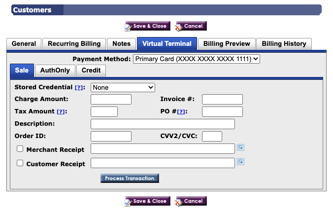 Virtual Terminal - Select Payment Method