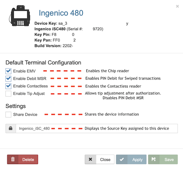 iSC Touch 480 Device Options example